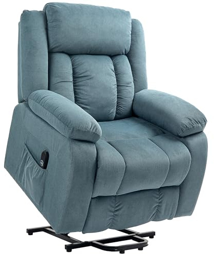 HOMCOM Sillón Relax Reclinable Eléctrico Sillón Levanta Personas con Mando a Distancia Puerto USB Reposapiés Acolchado Grueso y Bolsillos Laterales Sillón Elevador para Salón Dormitorio Azul