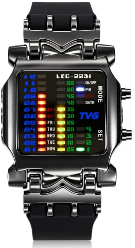 TVG Binary Watch LED Digital Matrix for Men and Women Creative Waterproof Sport Watches (Black)