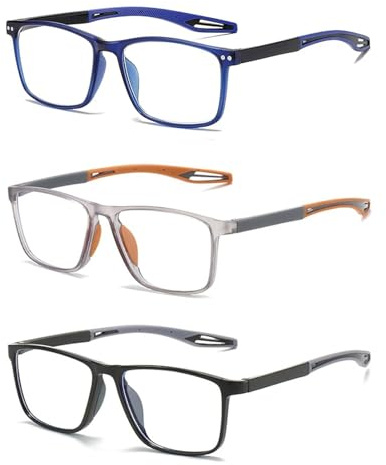 Hubeye 3 Pares Gafas de lectura deportiva para mujeres y hombres ultraligeras anteojos de lectura gafas anti luz azul 2.50