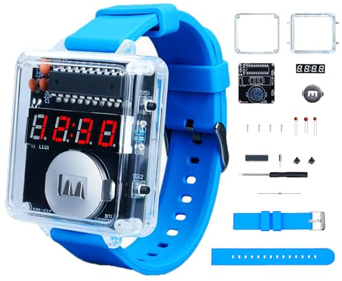 BANRIA Kit de soudure de montre électronique DIY avec affichage LED à 4 chiffres, boîtier transparent, kit de construction de microcontrôleurs, montage facile, projet électronique pour débutants et
