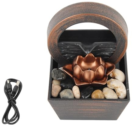 Fuente de escritorio Fuente de escritorio Fuente de cascada interior Cascada Decoración con flores de loto para la decoración del hogar con luz LED y cable USB