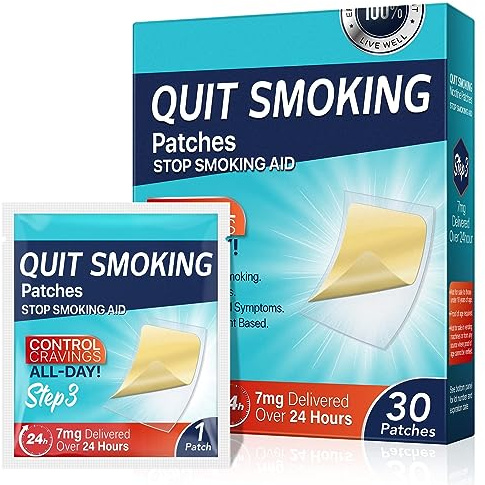 BAYON Parches para dejar de fumar 7 mg Paso 3 reduccion gradual del tratamiento antitabaco – Elimina dependencia y controla ansiedad – 30 parches naturales 24h