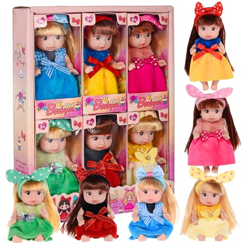 6 Pack 4 Inch Mini Fashion Doll Collection - 6 Unique Stylable Hair Dolls with Rotatable Limbs & Cute Outfits | Collectible Toy Gift for Kids
