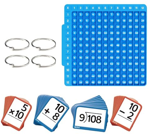 Math Flash Cards, Multiplication Table Board, Educational Counting Toy Set, Silicone Learning Grid with Rings & Flashcarrds, Arithmetic Practice for Kids Ages 3-8, Use at Home or School