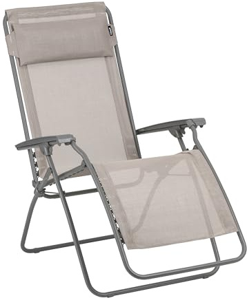 Lafuma Mobilier - R Clip PL AMZ - Fauteuil Relax Zéro Gravité - Chaise Longue Multiposition Pliante Terrasse et Jardin - Toile Batyline Résistante - Fabriqué en France - Chataigne Beige/Titane