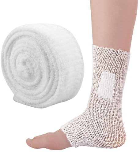 QEXUJOW 1 rotolo di benda elastica in rete, benda di fissaggio tubolare, traspirante e delicata sulla pelle, 2,5 cm x 2 m.