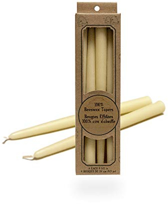 100 Percent Pure Beeswax Taper Candles. Box of 4 / 9.5 Inch.
