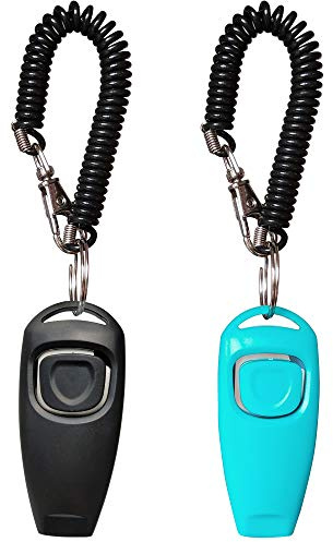 NewNewStar Pet Training Clicker Whistle with Wrist Strap - Dog Training Clickers (Black + Blue)
