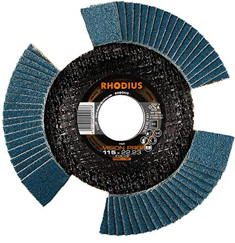 RHODIUS Vision Pro, 10 dischi lamellari K80 trasparenti, realizzati in Germania, metallo, acciaio inox, per smerigliatrice angolare, mola, disco abrasivo a ventaglio