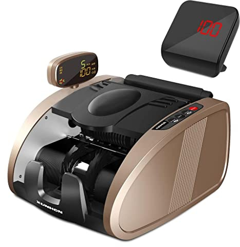 Money Counter Machine, Bill Counter with UV/MG/IR Counterfeit Detection, Portable Cash Counting Machine with 9 Modes, 2LCD Display, Hidden Handle