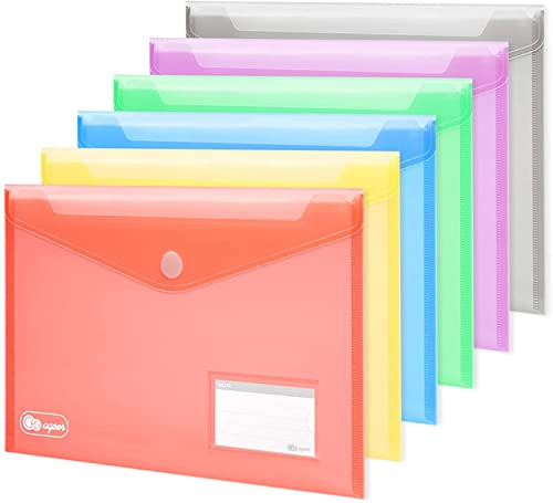 24 x Klett-Verschluss Dokumententasche A4, 6 farbige Dokumentenmappe Brieftaschen zum Dokumenten Abheften mit Brief-Taschen und 30 Stück Gifted Visitenkarte