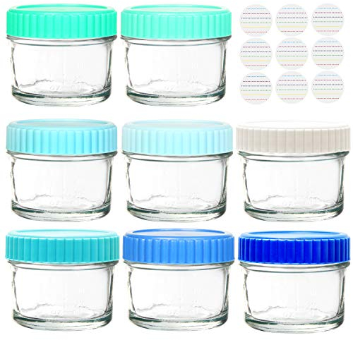 Youngever 8 Stück 120 ml Glasbehälter für Babynahrung, stapelbare Babynahrung, Glasbehälter mit luftdichten Deckeln, Gläser mit Deckel, 8 Küstenfarben