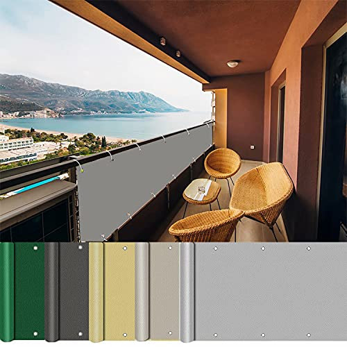 AEREY Balkon Sichtschutz 75x700cm, Sichtschutzplane, mit Ösen und Kordel wasserabweisend Balkonbespannung Balkonabdeckung für den Gartenzaun - Hellgrau