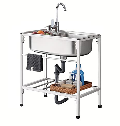 Fregadero para uso general de pie,Fregadero de servicios públicos,Fregadero De Un Tazón, Fregadero de acero inoxidable Para Catering Para Lavandería,Garajes, Exterior,28*18*30in ( Color : Thicken A )