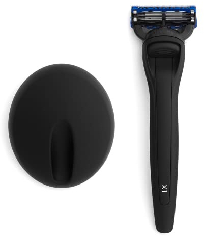 Bolin Webb X1 Razor & Stand - Award-Winning Razors for Men with Gillette Fusion 5 Blades, Designer Matte Black Shaving Razor for Smooth Close Shave - Premium Grooming Gift Set Choice - Made in UK