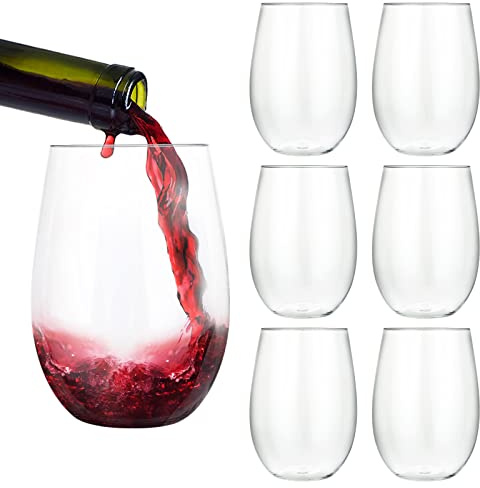YAYODS 12 Pack Stemless Wine Glasses, 450ml/16oz, Plastic Reusable Wine Glasses Set, Clear Drinking Tumblers for Red and White Wine, Water, Juice, Cocktails