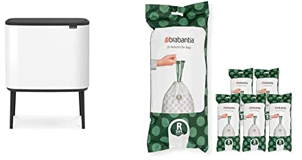 Brabantia Bo Touch Bin - 1 x 36 Litre Inner Buckets (White) Waste/Recycling Kitchen Bin + R Liners Multipack Box (120 rolls)