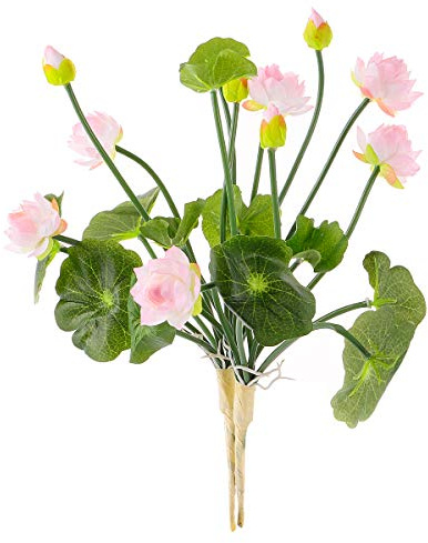 Amosfun Mini Artificial Lotus Flower 1.95 Inch Fake Water Lily with Stem for Home Office Desk Table Decoration