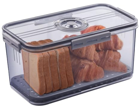 Gifhomfix Bread Bin Airtight Bread Bins for Kitchen Counter, Time Recording Bread Box with Lid, Bread Storage Container for Homemade Bread, Toast, Bagel, Donut and Cookies, Grey