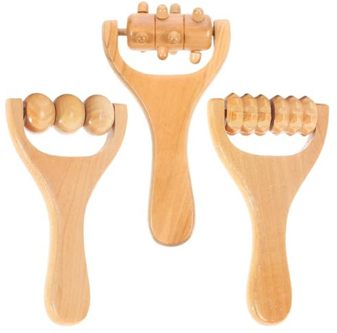 Jadin Massageroller, Faszienstab, 3Pcs Hölzerne Hand Massage Roller Holz fuß Massage Rolle Muskel Massage Tools, Hand Held Massage Tool Muskel Roller für Rücken Beine Körper Hals Gesicht Arm, 15 x 8cm