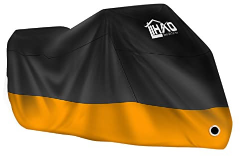 LIHAO 190T Motorcycle Cover Waterproof Motorbike 190T Polyester Indoor Outdoor Rain UV Dust Protective Covering For Motorbikes, Scooter, Moped Bike,Motorcross (Black And Orange)