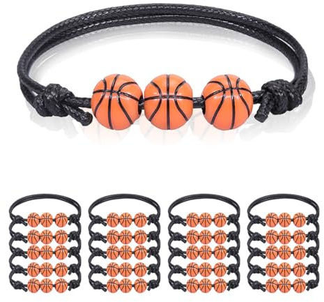 15 Pezzi Braccialetti Sportivi da Basket con Perline da Basket, Bracciale Intrecciato Regolabile per Bambini Ragazzi Uomini Braccialetti Ispiratori per Feste Sportive