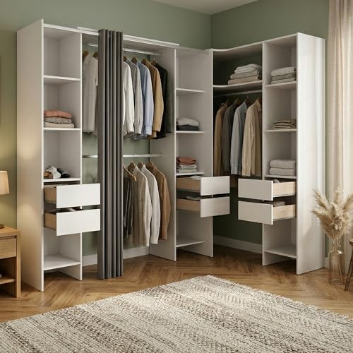Dmora - Guardaroba grande Biaena, Mobile camera da letto, Cabina armadio portabiti, Armadio appendiabiti, 234x141 h205 cm, Bianco