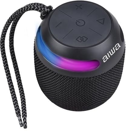 Aiwa | Altavoz portátil Bluetooth | Modelo BST-100BK, 5W, Negro, Compacto, Resistente al Agua IP66, luz RGB | hasta 8h de reproducción, Sonido estéreo y Manos Libres