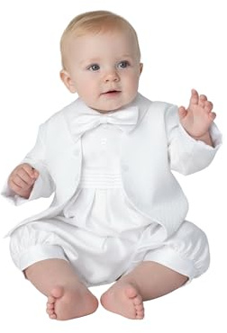 SIRRI Baby Boys White 2 Piece Christening Romper Set, Toddler Formal Romper Outfit for Baptism Age 3-6 Months