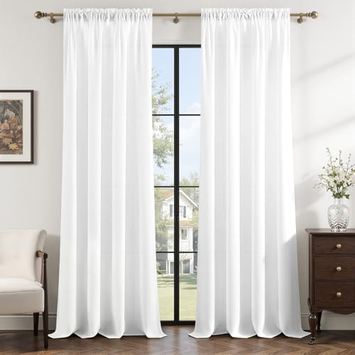 MRTREES Tenda Camera da Letto 2 Pezzi 140x260 cm con Passanti, Effetto Lino Bianco Semitrasparente Leggero e Morbido, Tende Semioscuranti per Interni per Casa Cameretta Soggiorno Finestre
