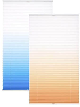 Garduna Flow Plissee | Azur blau 90 x 210cm FÜR TÜREN| mit Farbverlauf - verspannt - Smartfix - Klemmfix - ohne Bohren - viele Größen - Sichtschutz - lichtdurchlässig