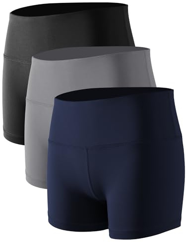 CADMUS Women's High-Waisted Spandex Athletic Shorts for Yoga, Running, Volleyball, Cheer & Biker Shorts,3 Pack,05,Black,Grey,Navy Blue,Medium