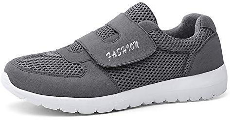 LEADER SHOW Men's Casual Comfort Walking Shoes Ultralight Flats Non-Slip Hook & Loop Fashion Sneakers (10.5, Gray)