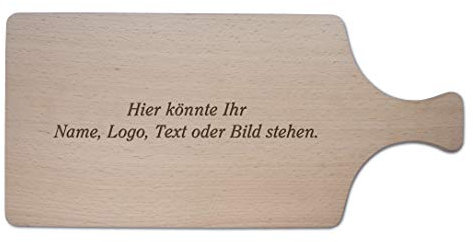 Tabla de desayuno con texto o diseño personalizado, tabla de cortar con mango de madera de aliso sin tratar, 36,5 x 17 x 1,5 cm, tabla de cocina con grabado
