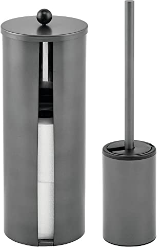 mDesign 2-teilige WC Garnitur – modernes Badzubehör mit Toilettenbürste und Rollenhalter aus gebürstetem Edelstahl – Toilettenpapierhalter für bis zu 3 extragroße WC-Papierrollen – graphitfarben