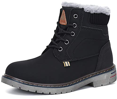 Mishansha Boy's Girl's Winter Snow Boots Waterproof Kids Hiking Boots Cold Weather Outdoor Fur Lined Warm Walking Boot Shoes Black 9.5 Toddler