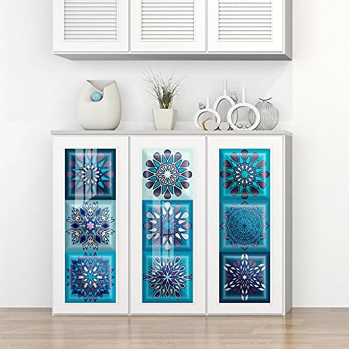 Stick on Tiles Aqua Blue Print Tile Stickers PVC Self Adhesive Wall Tiles Heat Resistant Tile Stickers for Kitchen Bathroom Waterproof Peel and Stick Floor Tiles Tile Paint 30x30cm