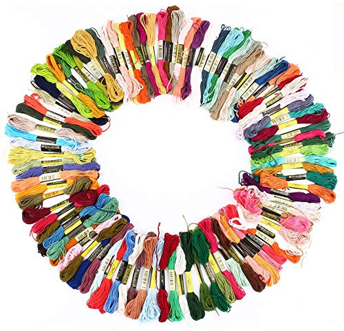Set di Fili da Ricamo in Cotone - 100 Colori, Punto Croce, Filo di Punti, Bracciale dell'Amicizia - 100 Matasse da 8 Metri