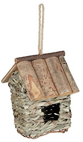 Relaxdays Casa para Pájaros Decorativa de Madera, Corteza y Paja, para Colgar, Balcón y Jardín, 20x13,5x16cm, Natural