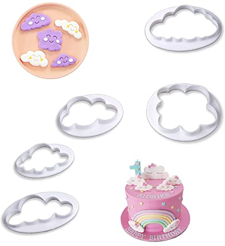 5 Pièces Nuage Biscuits Fondant Moule, Cookie Cutter Set Nuage, Emporte-pièce en forme de Nuage, Coupe-Fondant de Moule à gâteau à Biscuits, pour Salle de Cuisson, Gâteau d'anniversaire, Café