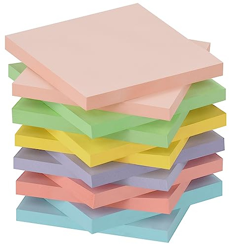 ZCZN Feuillets Autocollants 12 Blocs Notes de 6 couleurs vive, 76 X 76 mm Lot de 12 blocs/60 feuillets/Pad, Sticky adhèrent est plus 12 Pack - Notes Sticky 720 Feuillets-Couleur Macarons