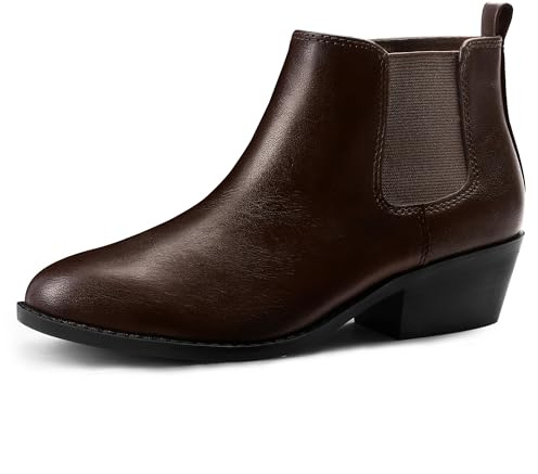 FUPPIA Chelsea Boots - Botines clásicos de tacón bajo con cremallera lateral para mujer, color negro y marrón, Brown, 37 EU
