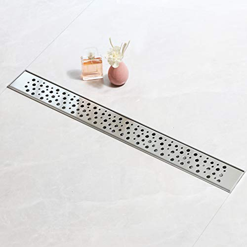 SaniteModar 120 cm Linear Shower Drain, Bubble Panel Shower Drain with Siphon, Brushed 304 Stainless Steel Linear Drain with Leveling Feet