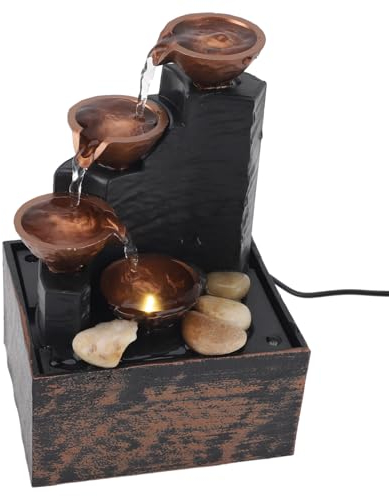 Fockety Zimmerbrunnen-Wasserfall-Tischplatte, Mini-Wasserbrunnen mit LED-Licht, Reichtum Anziehend, Kleiner Entspannungswasserfall, USB-betriebener Tischbrunnen für Schreibtisch, Büro,
