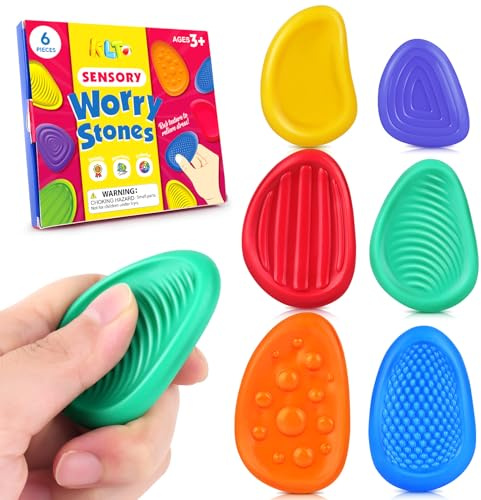 Fidget Toys Sensory Stone for Kids: 6 Pack Textured Soft Worry Stone for Autism Kids Calming - Fidget Stress Toys for Students Stress Relief - Small Prizes Fidget Toys