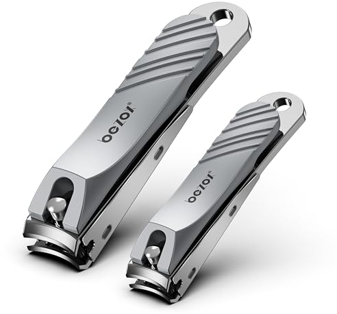 BEZOX Coupe-ongles avec bac de récupération – Lot de 2 coupe-ongles sans éclaboussures pour homme et femme, coupe-ongles propre pour un soin précis