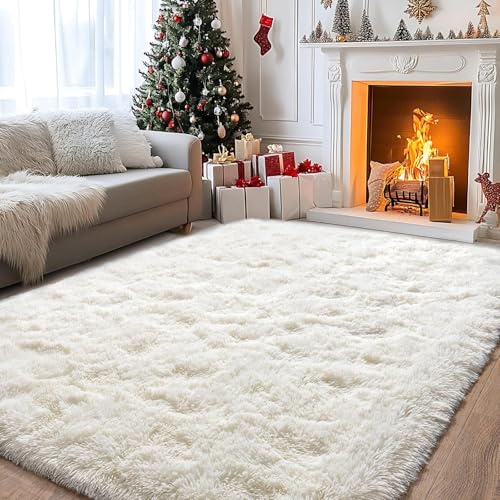 BSGIFT Alfombra de pelo largo, 240 x 340 cm, color crema, mullida, moderna, para salón, cama, alfombra de pelo alto, antideslizante, para dormitorio, habitación infantil