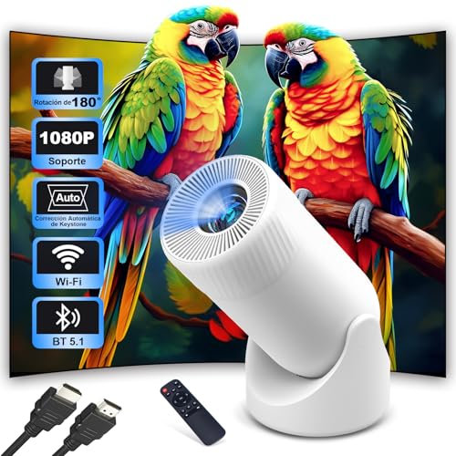 Mini Projector with WiFi and Bluetooth, 180° Rotation 200'' Screen Smart Projectors for Bedroom, Auto Keystone Outdoor Home Cinema Portable Projector 4K, Compatible with Smartphone/Laptop/TV Stick