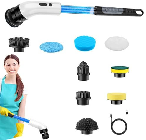 Cepillo de ducha, limpiador eléctrico inalámbrico, cepillo de carga inalámbrica, cepillo de limpieza eléctrico con varilla de extensión, cepillo de cabezal de cepillo reemplazable, cepillo de limpieza