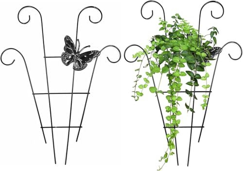 Lot de 2 treillis pour plantes grimpantes d'extérieur avec revêtement noir - Support en métal pour intérieur et extérieur - Pour plantes grimpantes et légumes (B)